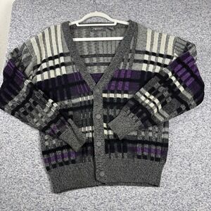 Vintage  JT Beckett Cardigan Grandpa Sweater Men's Medium Acrylic black purple